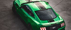 Preview wallpaper ford mustang gt, ford, car, green, sportscar, aerial view