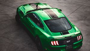 Preview wallpaper ford mustang gt, ford, car, green, sportscar, aerial view