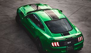 Preview wallpaper ford mustang gt, ford, car, green, sportscar, aerial view