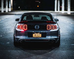 Preview wallpaper ford mustang gt, ford mustang, rear view, headlights