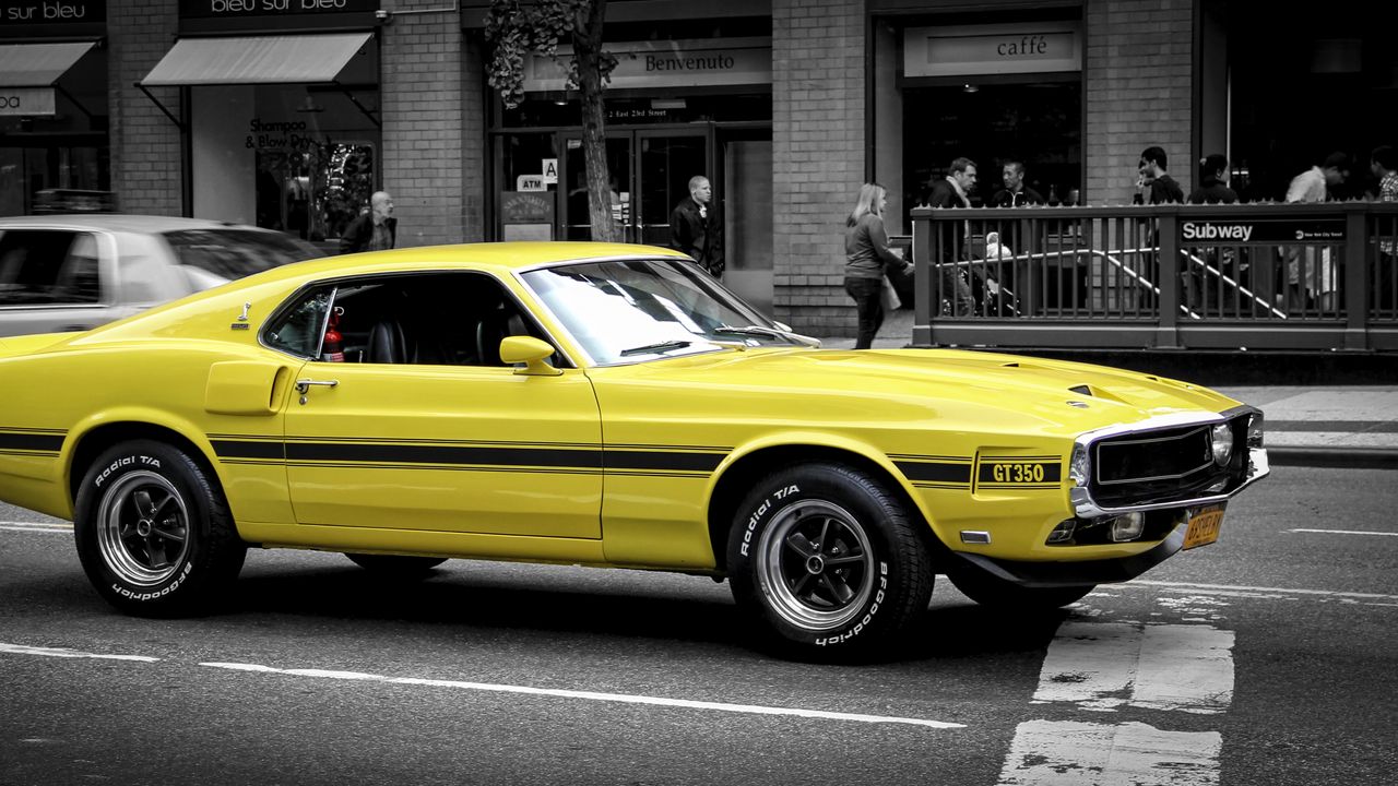 Wallpaper ford mustang, gt, muscle car, yellow, side view