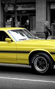 Preview wallpaper ford mustang, gt, muscle car, yellow, side view