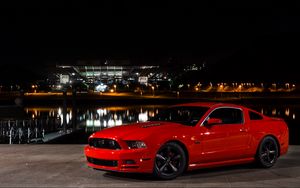 Wallpaper Ford, Mustang, Muscle Car, Red, Side View Hd, Picture, Image