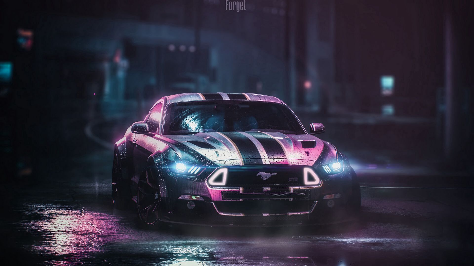 Download wallpaper 1920x1080 ford mustang gtr, ford, car, neon, night