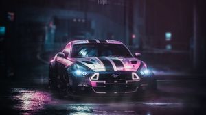 Preview wallpaper ford mustang gtr, ford, car, neon, night, wet