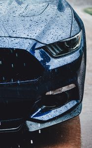 Preview wallpaper ford mustang, headlight, front view, rain