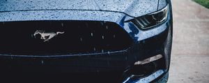 Preview wallpaper ford mustang, headlight, front view, rain