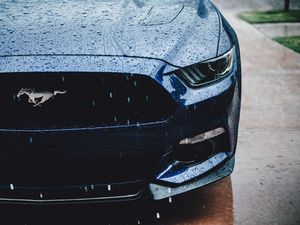 Preview wallpaper ford mustang, headlight, front view, rain