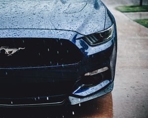 Preview wallpaper ford mustang, headlight, front view, rain