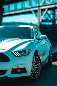 Preview wallpaper ford mustang, headlight, front view, wheels