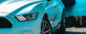 Preview wallpaper ford mustang, headlight, front view, wheels