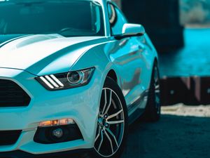 Preview wallpaper ford mustang, headlight, front view, wheels