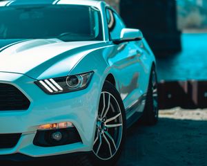 Preview wallpaper ford mustang, headlight, front view, wheels