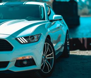 Preview wallpaper ford mustang, headlight, front view, wheels