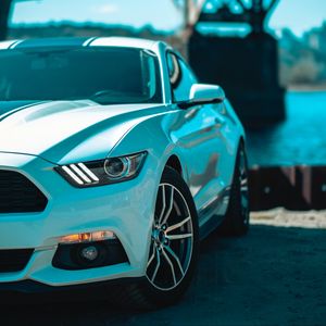 Preview wallpaper ford mustang, headlight, front view, wheels