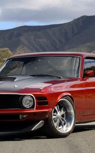 Preview wallpaper ford, mustang, muscle car, red, side view