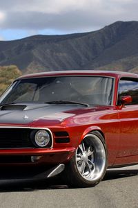 Preview wallpaper ford, mustang, muscle car, red, side view