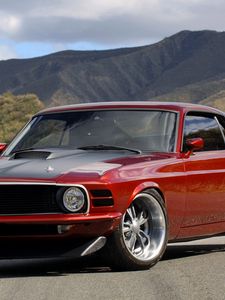 Preview wallpaper ford, mustang, muscle car, red, side view