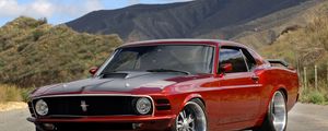 Preview wallpaper ford, mustang, muscle car, red, side view