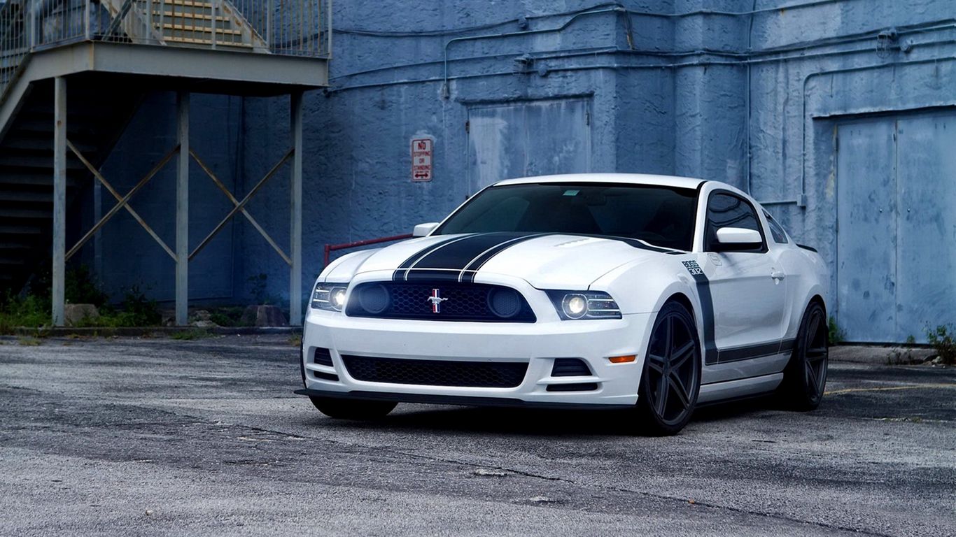 Download wallpaper 1366x768 ford, mustang, muscle car, boss 302, white,  style tablet, laptop hd background