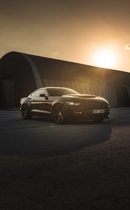 Preview wallpaper ford mustang, mustang, car, sports car, black, side view, sunset