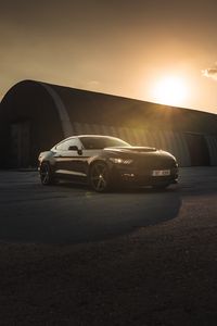 Preview wallpaper ford mustang, mustang, car, sports car, black, side view, sunset