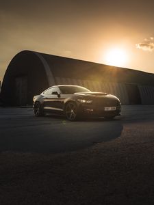 Preview wallpaper ford mustang, mustang, car, sports car, black, side view, sunset