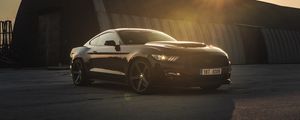 Preview wallpaper ford mustang, mustang, car, sports car, black, side view, sunset