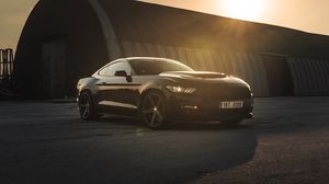 Preview wallpaper ford mustang, mustang, car, sports car, black, side view, sunset
