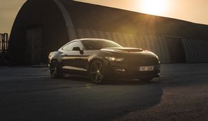 Preview wallpaper ford mustang, mustang, car, sports car, black, side view, sunset