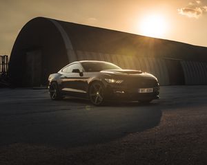 Preview wallpaper ford mustang, mustang, car, sports car, black, side view, sunset