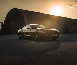 Preview wallpaper ford mustang, mustang, car, sports car, black, side view, sunset