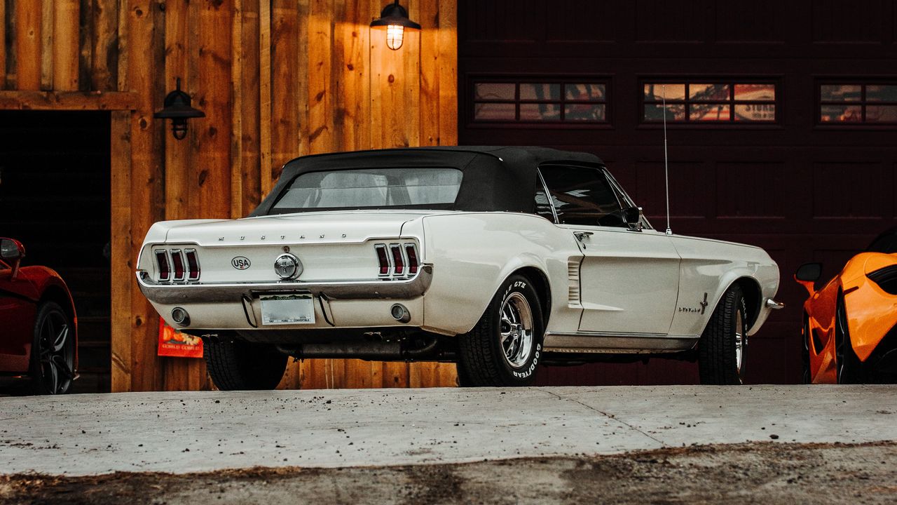 Wallpaper ford mustang, mustang, car, white, parking, back view