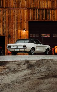 Preview wallpaper ford mustang, mustang, car, white, parking, back view