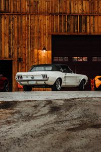 Preview wallpaper ford mustang, mustang, car, white, parking, back view