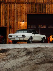 Preview wallpaper ford mustang, mustang, car, white, parking, back view