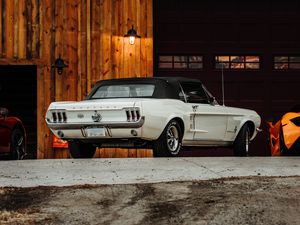 Preview wallpaper ford mustang, mustang, car, white, parking, back view