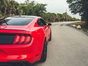 Preview wallpaper ford mustang, mustang, car, red, road, turn