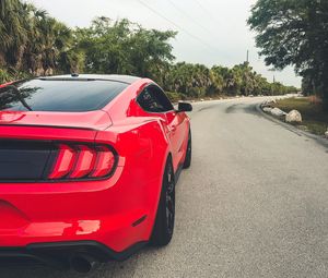 Preview wallpaper ford mustang, mustang, car, red, road, turn