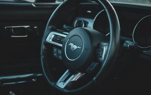 Preview wallpaper ford mustang, mustang, car, steering wheel, salon