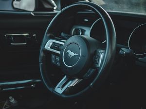 Preview wallpaper ford mustang, mustang, car, steering wheel, salon