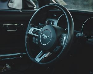 Preview wallpaper ford mustang, mustang, car, steering wheel, salon