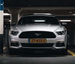 Preview wallpaper ford mustang, mustang, car, white, front view