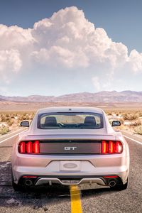 Preview wallpaper ford mustang, mustang gt, mustang, clouds, road