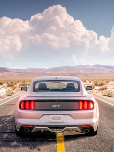 Preview wallpaper ford mustang, mustang gt, mustang, clouds, road