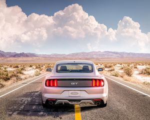 Preview wallpaper ford mustang, mustang gt, mustang, clouds, road