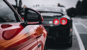 Preview wallpaper ford mustang, nissan gtr, cars, red, black, road