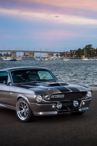 Preview wallpaper ford, mustang, silver, sea