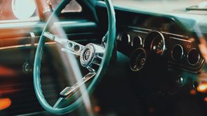 Preview wallpaper ford mustang, sports car, steering wheel, salon, speedometer