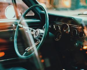 Preview wallpaper ford mustang, sports car, steering wheel, salon, speedometer